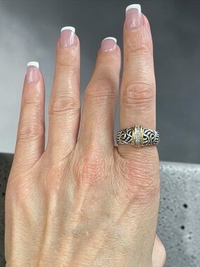 Two-Tone Silver & Gold Scrollwork Statement Ring | Size 9